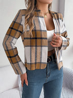 Navy blue plaid cropped jacket - View 11 | TEVQA