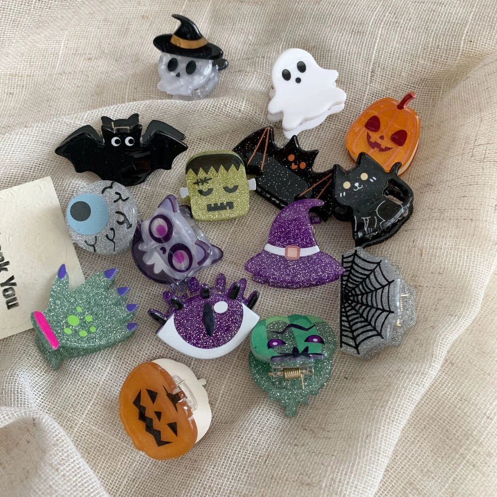 Cute Halloween Mini Hair Claw Clips - 1.6" Glitter Acrylic
