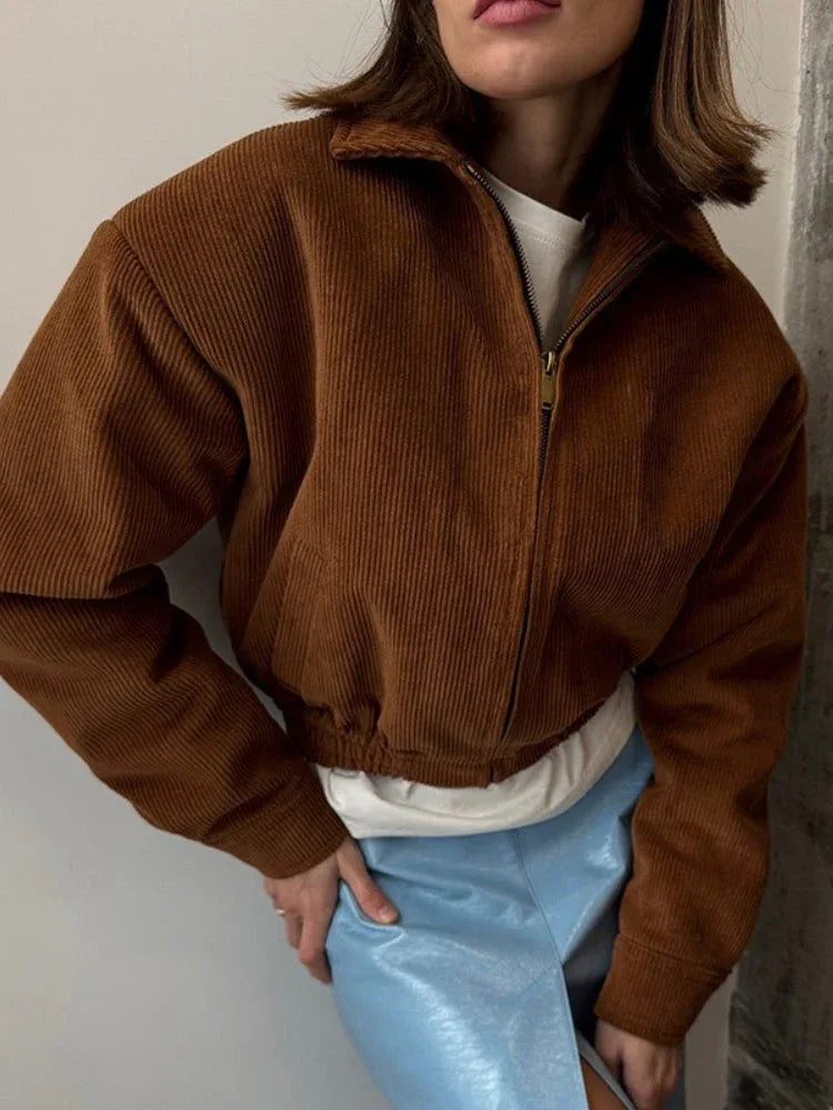 The Hazel Vintage Corduroy Bomber Jacket - TEVQA Main image