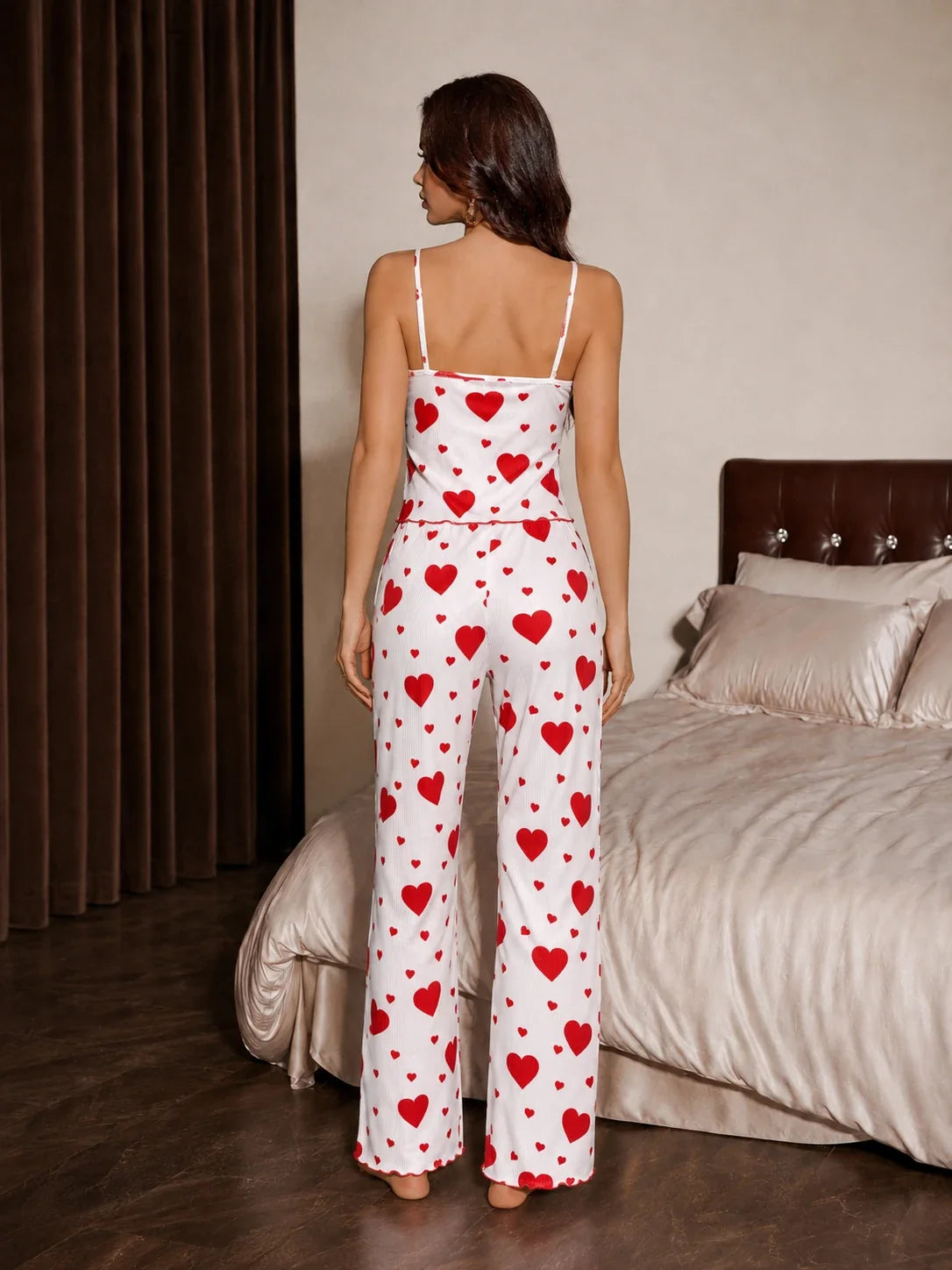 Heart Print Ribbed Knit Cami Pajama Set Secondary image