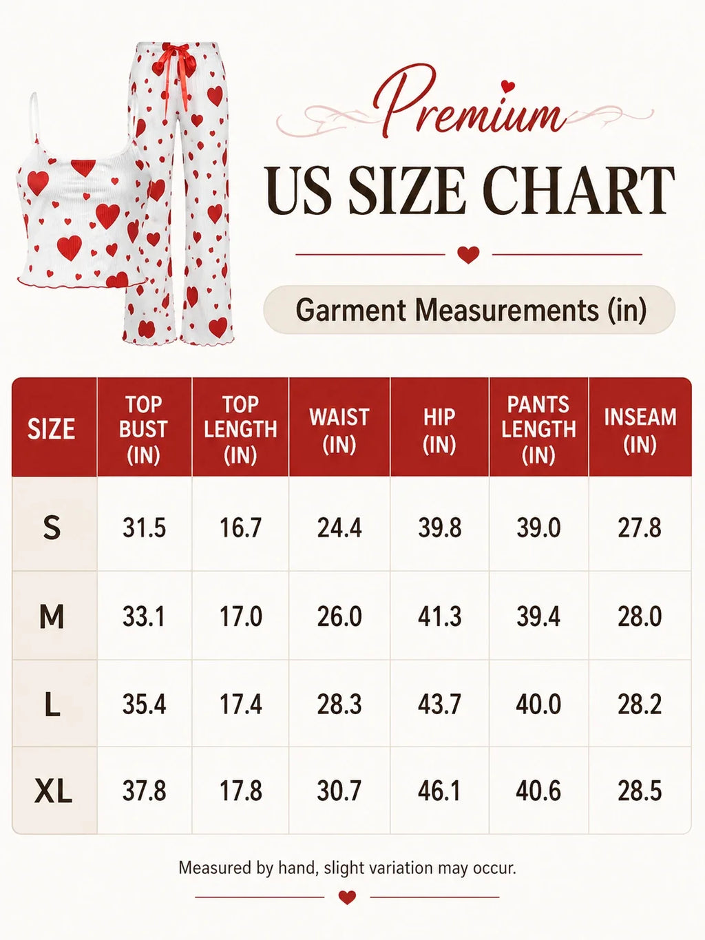 Women's heart print cami pajama set - View 8 | TEVQA