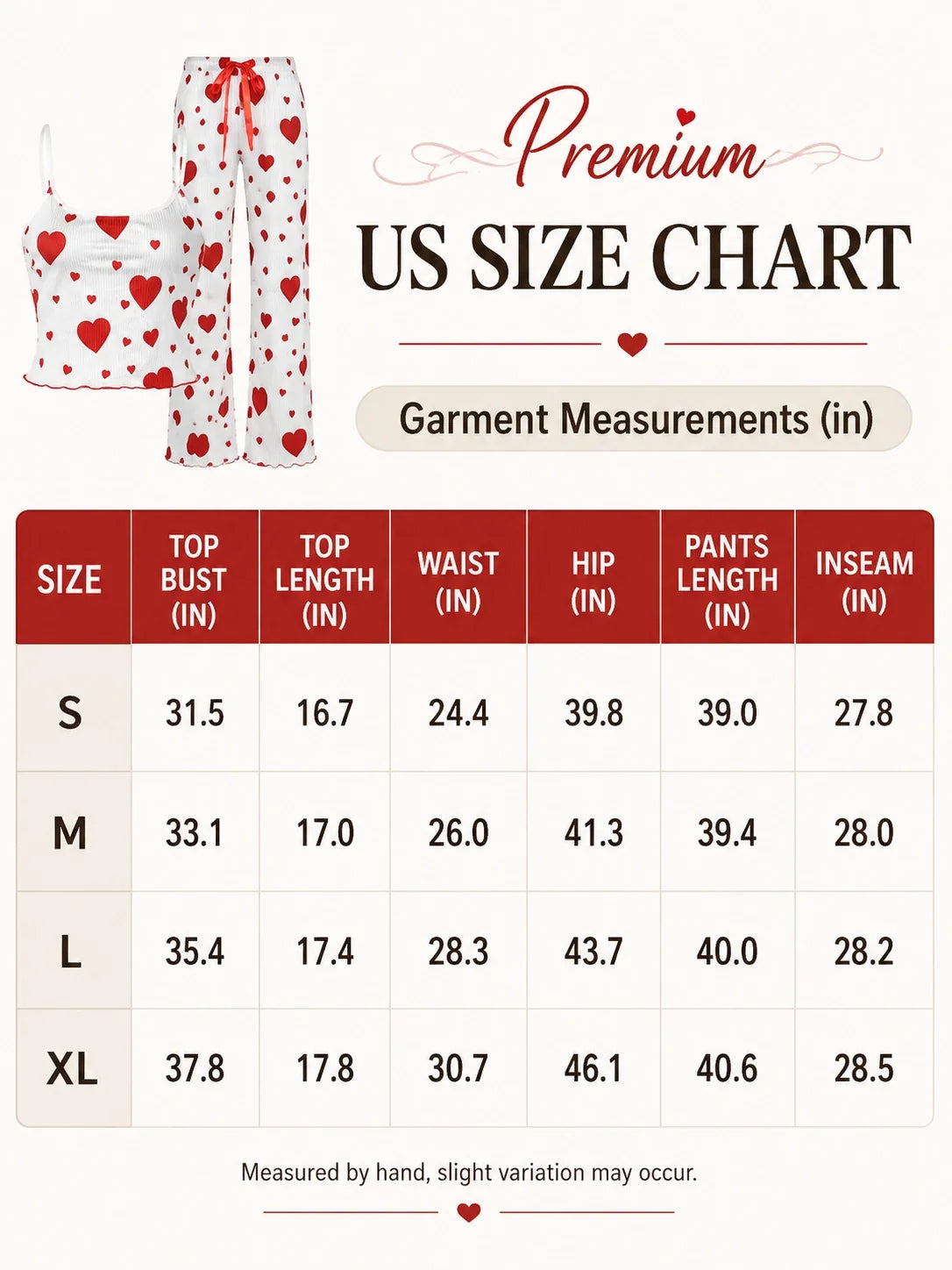 Women's heart print cami pajama set - View 8 | TEVQA