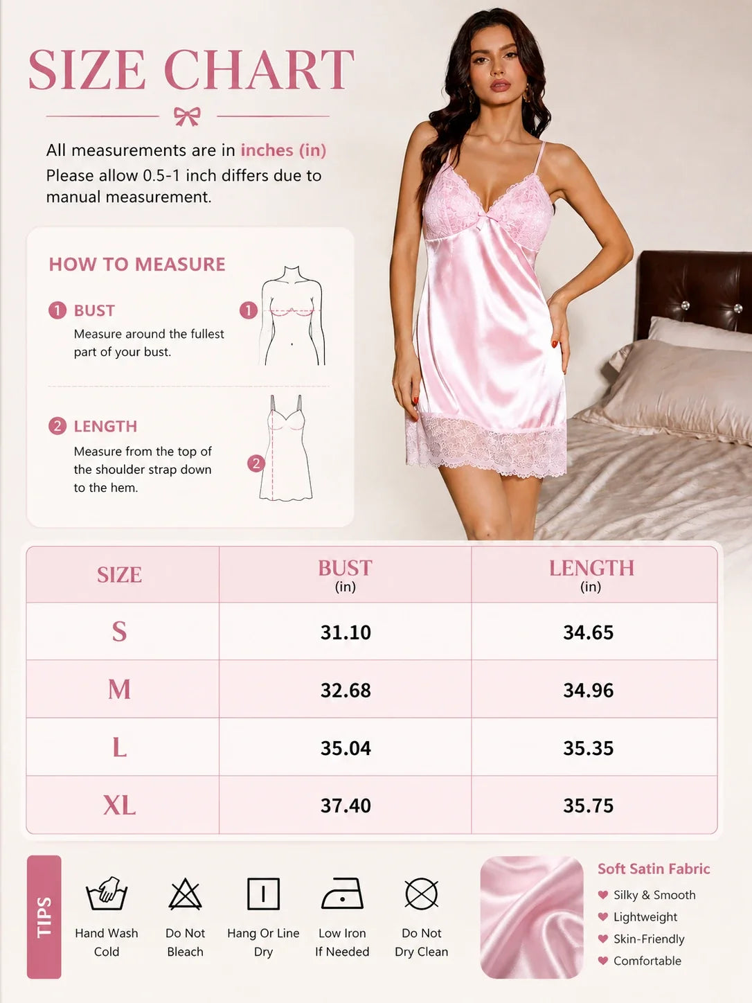 Satin Chemise Slip Dress with Lace Trim and Adjustable Straps - View 8 | TEVQA