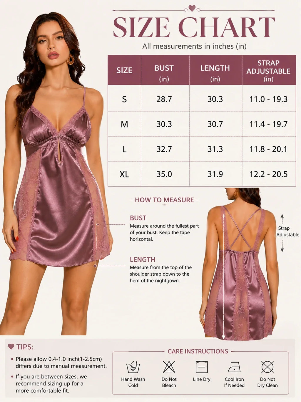 Satin Lace Chemise Sleep Dress with Adjustable Straps - View 8 | TEVQA