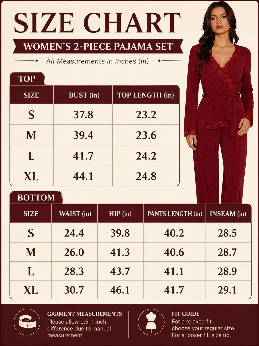 Women's lace trim pajama set with wrap V-neck top and tie waist - View 8 | TEVQA