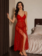 Women's red sleeveless nightgown with heart pattern