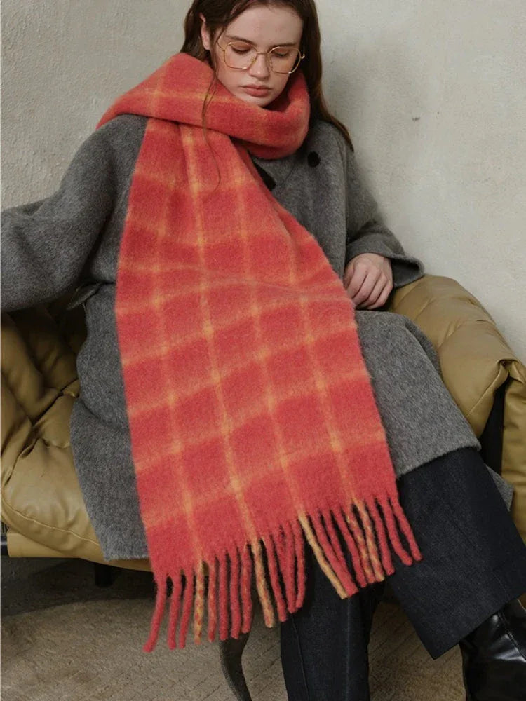 Soft plaid wool blend scarf with fringe - View 6 | TEVQA