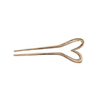 A single gold-tone heart hairpin with two prongs, isolated on a white background.