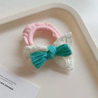 Dainty lace bow scrunchie with terry cloth base - View 7 | TEVQA
