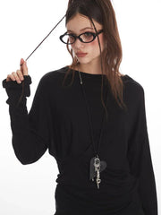 Ruched Waist Long Sleeve Top - View 6 | TEVQA