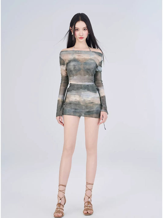 Tie-Dye 3-Piece Bikini Set Grey