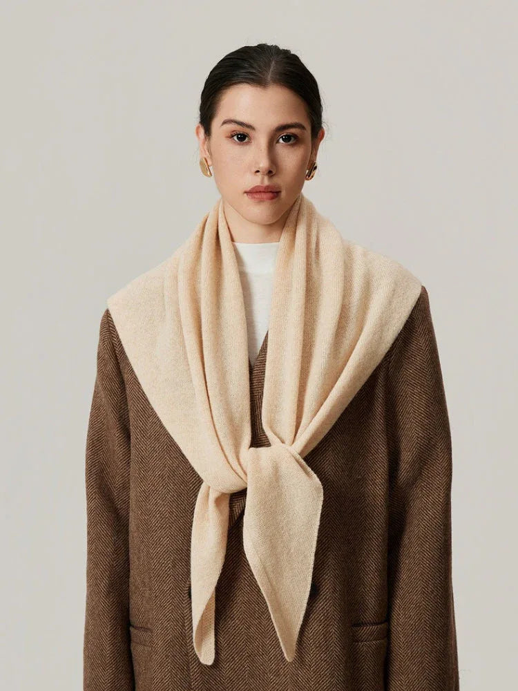 100% Pure Wool Knit Triangle Scarf - View 8 | TEVQA