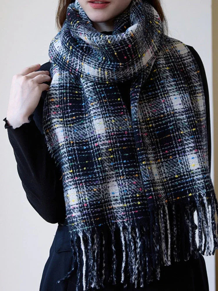 Oversized confetti knit scarf with rainbow speckles and fringe detail - View 18 | TEVQA