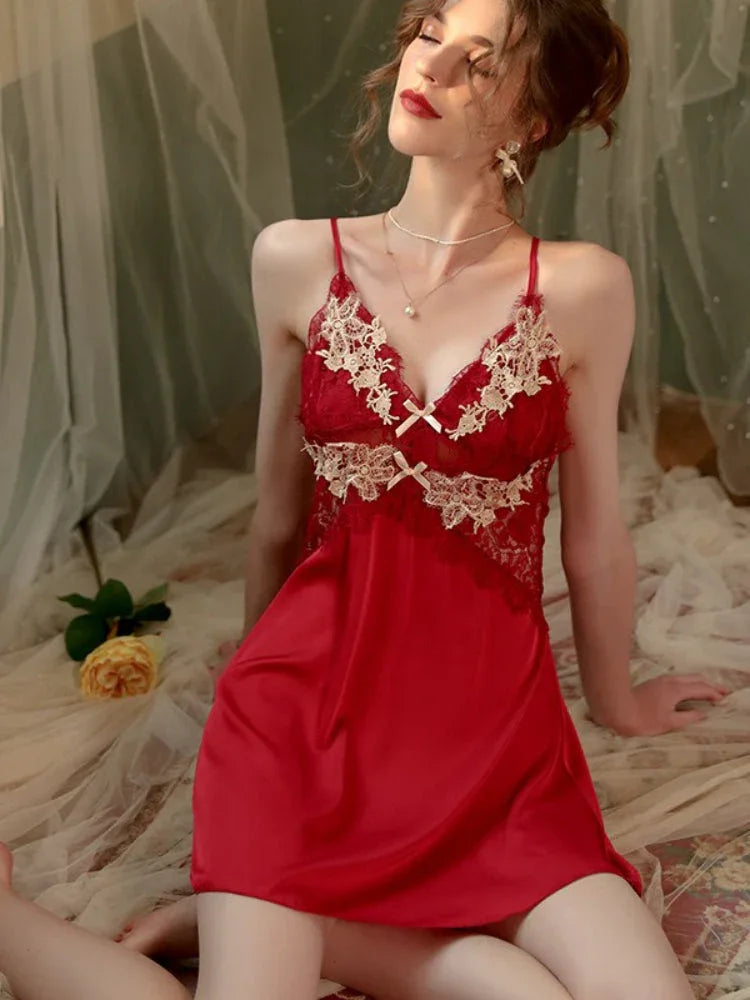 Sage Green Satin Lace Nightgown and Robe Set - View 7 | TEVQA
