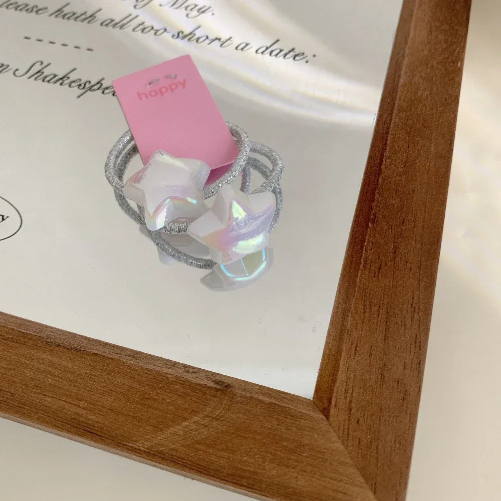 Iridescent Y2K Charm Hair Tie with Sparkly Silver Band - View 11 | TEVQA