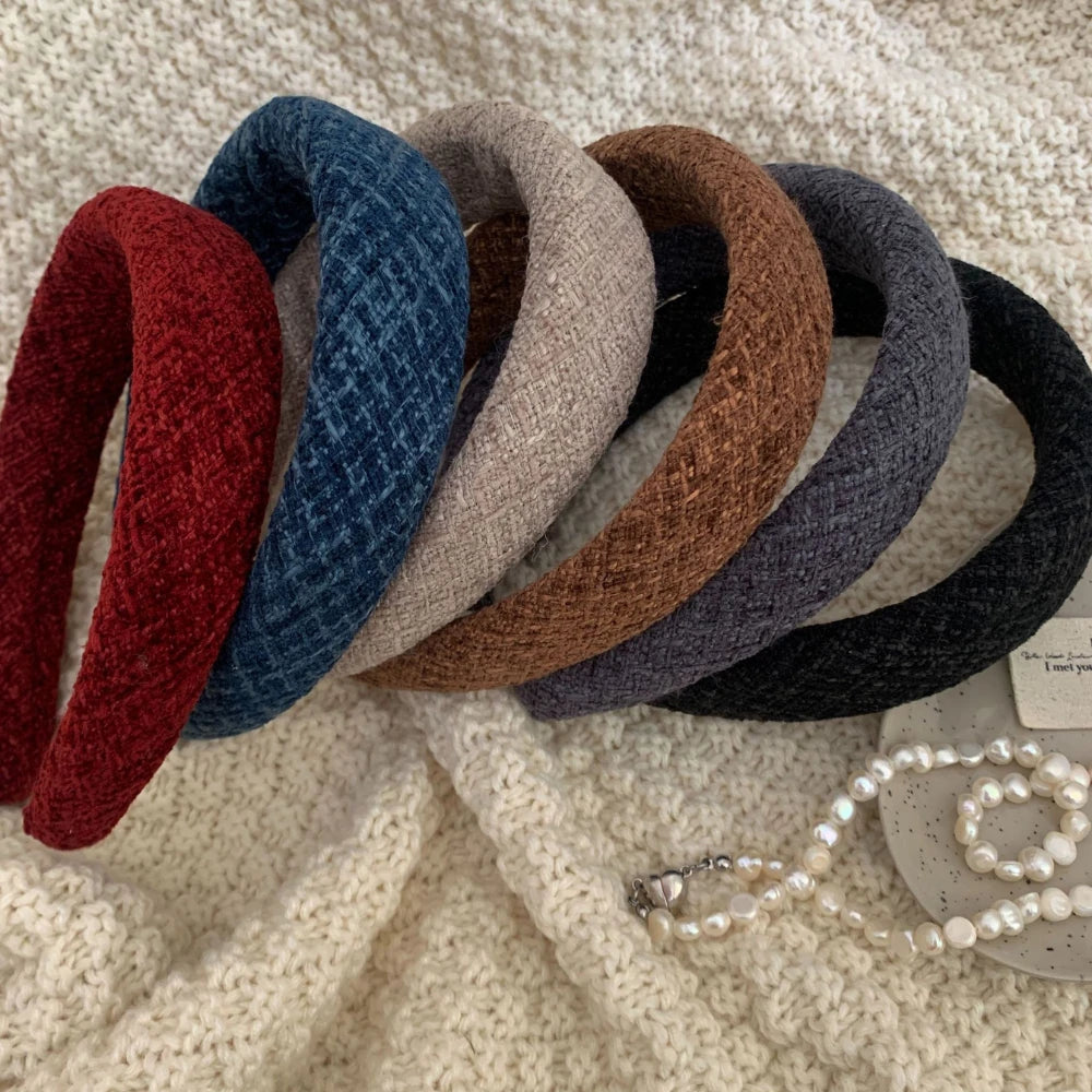 Classic Padded Tweed Headband - 1.2 Inch Wide Preppy Hair Band