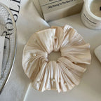 Jumbo Plissé Satin & Pearl Scrunchie (7 Inch) - TEVQA