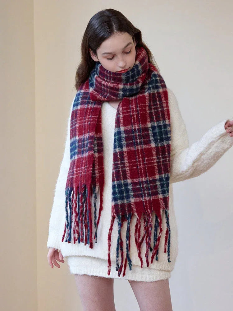Oversized Chunky Plaid Scarf - TEVQA