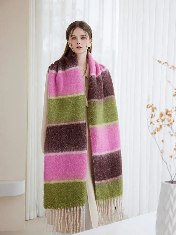 Oversized Striped Knit Scarf - View 7 | TEVQA