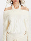 Off-shoulder cable knit sweater with textured fabric - View 6 | TEVQA