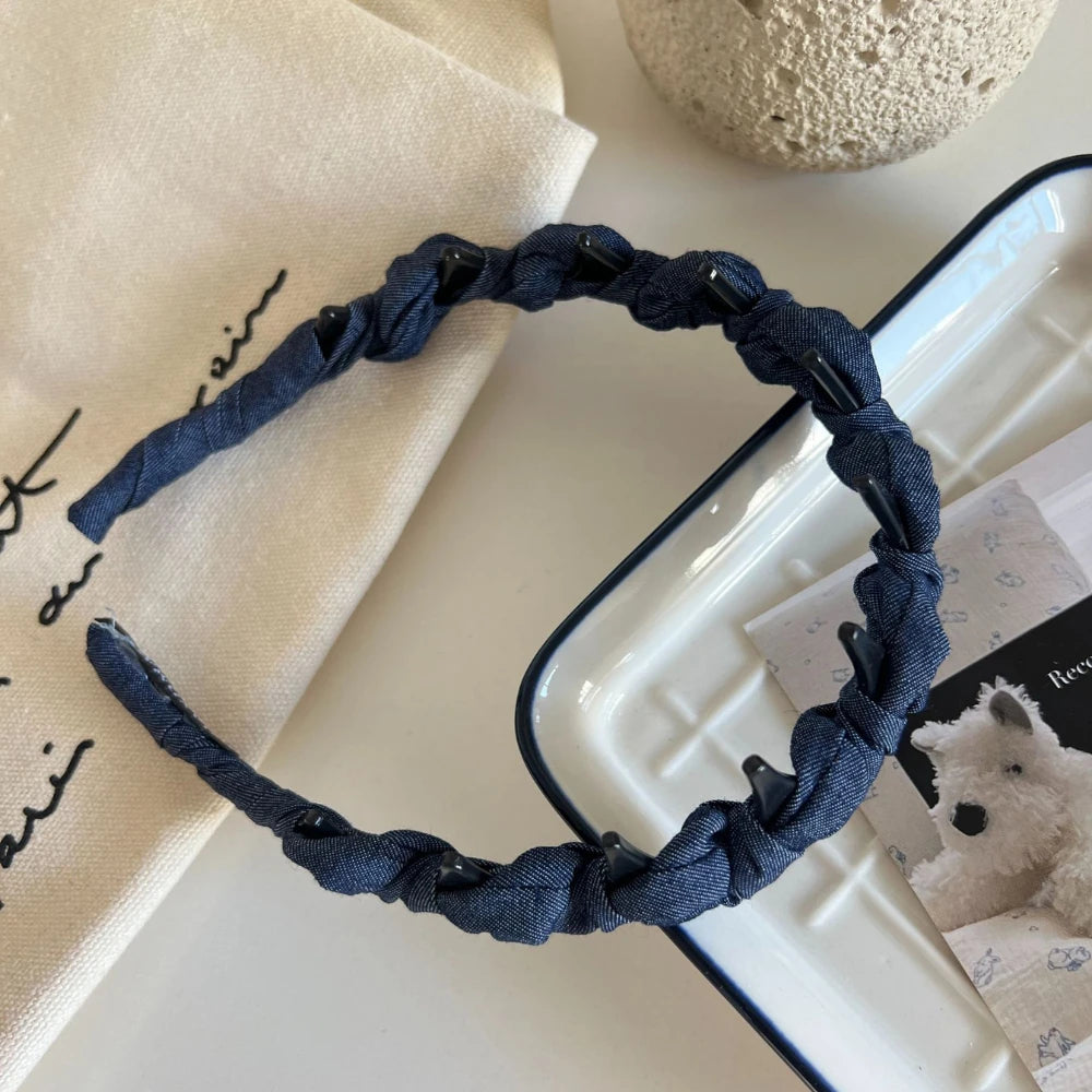 Knotted Denim Comb Headband - 1.4" Non-Slip Volumizing