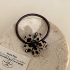 Acetate Leopard Flower Charm Hair Tie with Rhinestones (2.2 Inch) - TEVQA