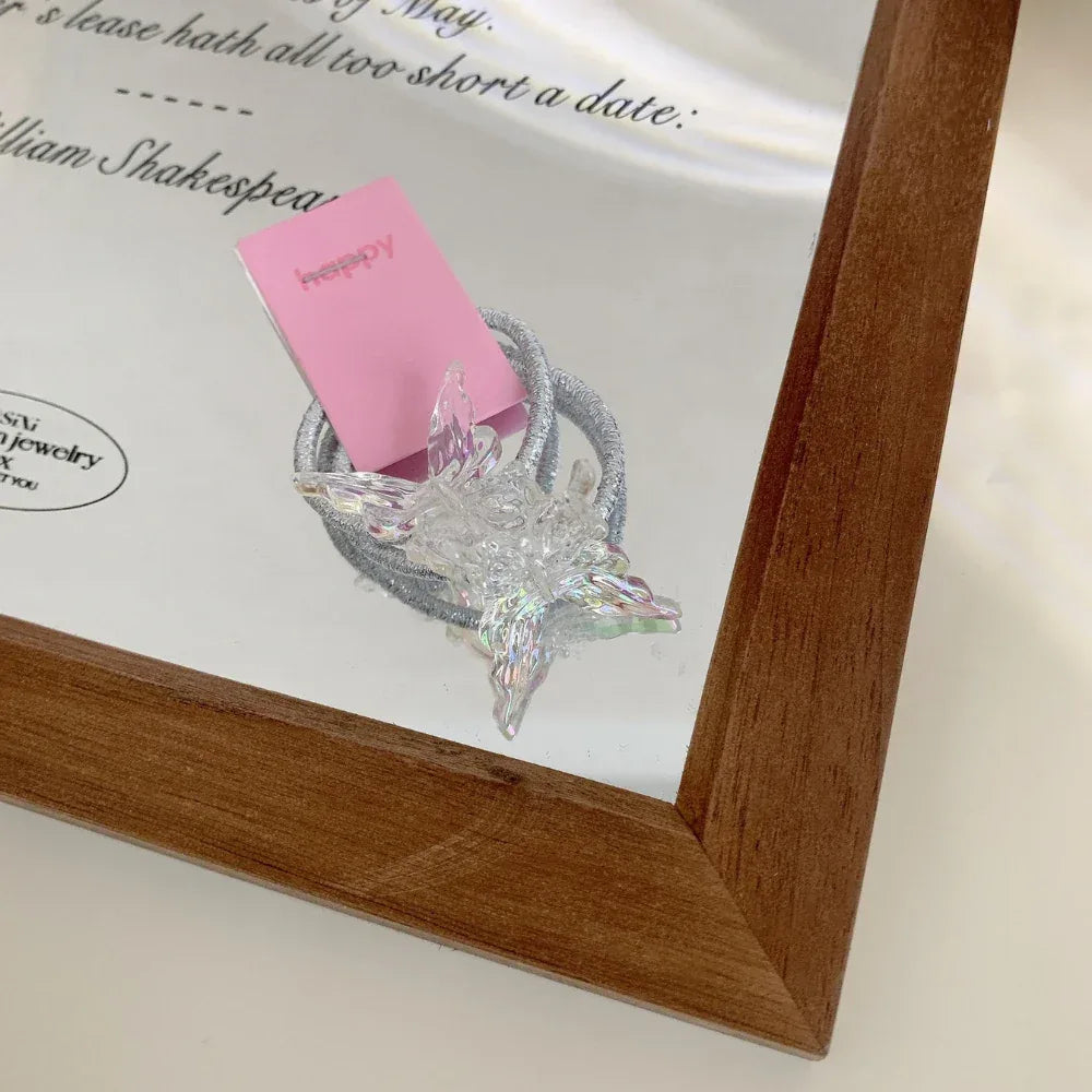 Iridescent Y2K Charm Hair Tie with Sparkly Silver Band - View 9 | TEVQA
