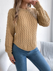 Camel Cable Knit Curved Hem Sweater