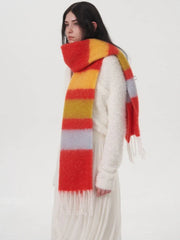 Rainbow stripe fuzzy knit scarf - View 6 | TEVQA