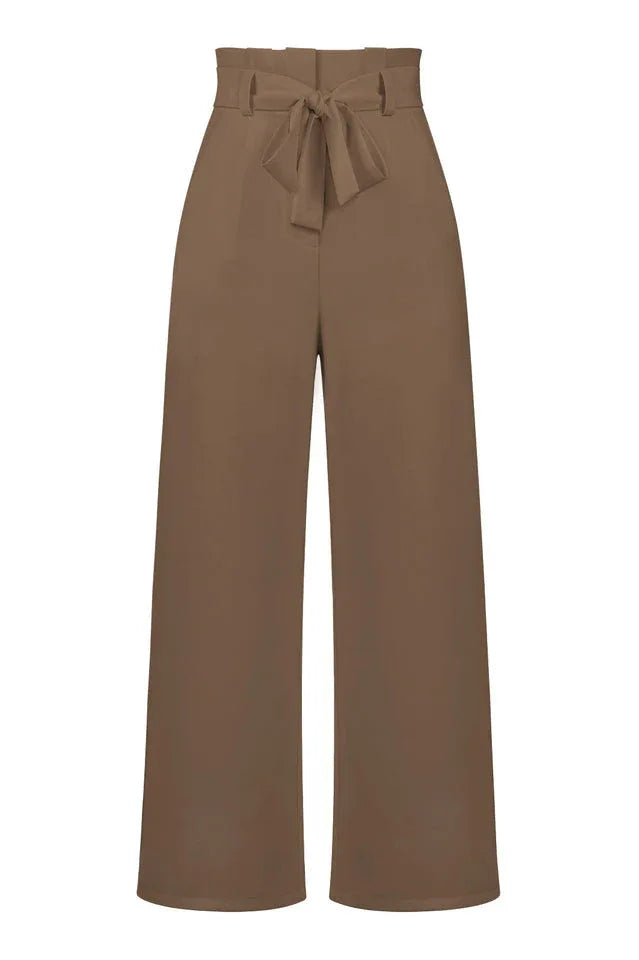 Belted wide leg crepe trousers - View 55 | TEVQA