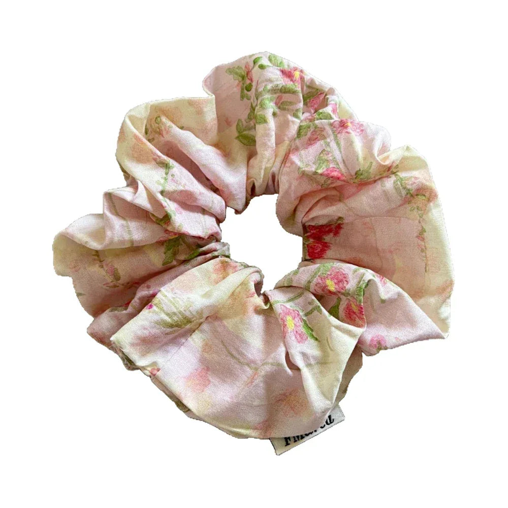 Pink floral scrunchie