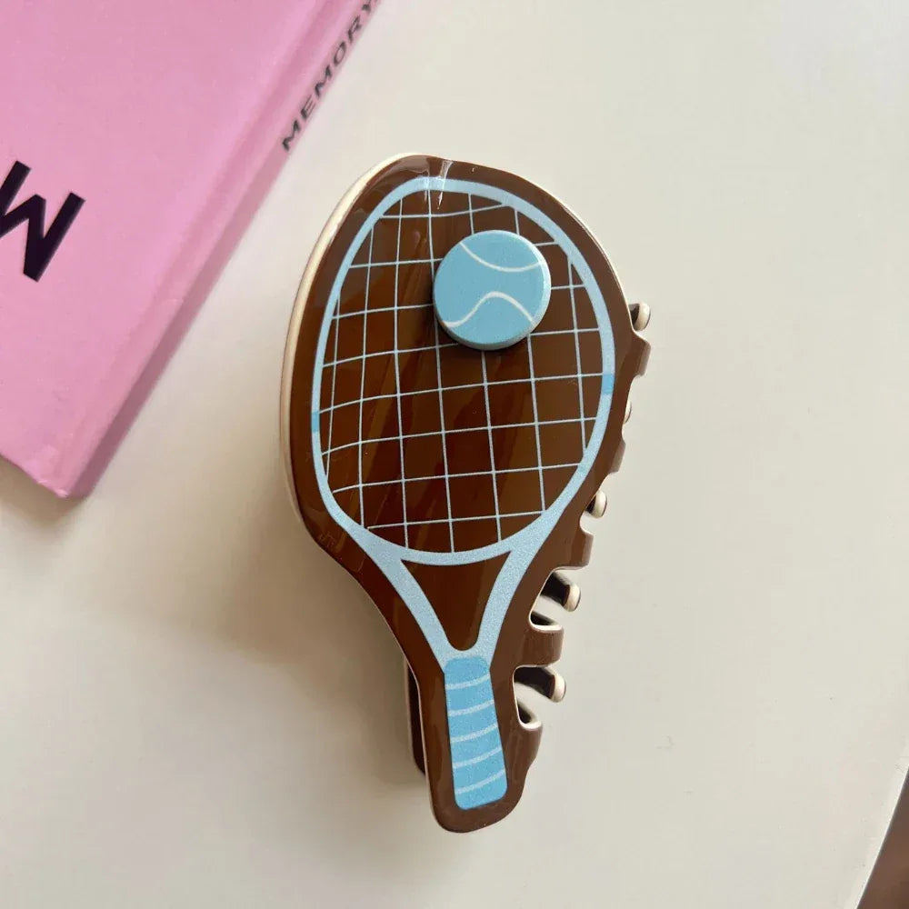 Tennis Racket Acetate Hair Claw Clip - 4 Inch Preppy Sporty Accessory - TEVQA