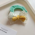 Dainty lace bow scrunchie with terry cloth base - View 9 | TEVQA