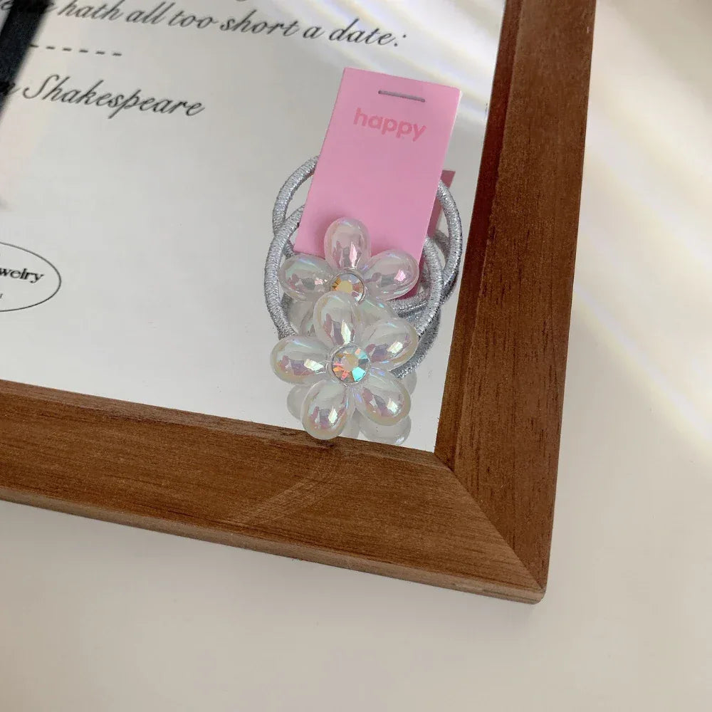 Iridescent Y2K Charm Hair Tie with Sparkly Silver Band - View 6 | TEVQA