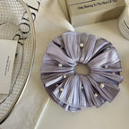Jumbo Plissé Satin & Pearl Scrunchie (7 Inch) - TEVQA