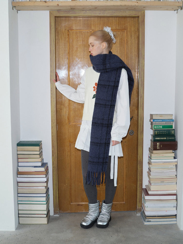 Dark Coquette Black Plaid Scarf