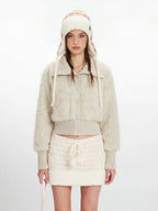 Cream White Cropped Sherpa Jacket - TEVQA