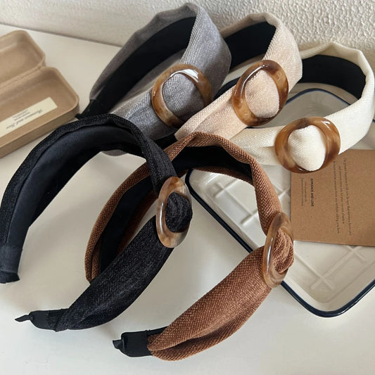 Wide Padded Headband with Tortoiseshell Buckle - 1.6 Inch