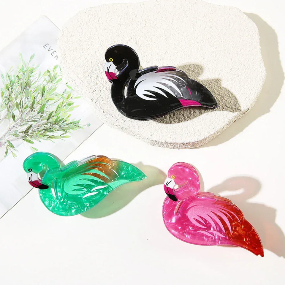 Whimsical Tropical Flamingo Acetate Hair Claw (3.1 Inch) - TEVQA Secondary image