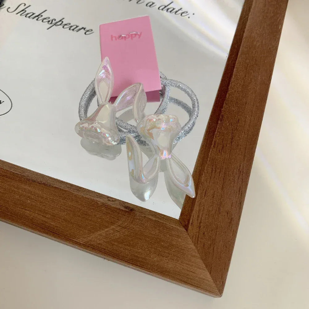 Iridescent Y2K Charm Hair Tie with Sparkly Silver Band - View 7 | TEVQA