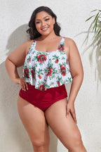 Floral high waist bikini set with ruffled overlay and adjustable straps - View 9 | TEVQA
