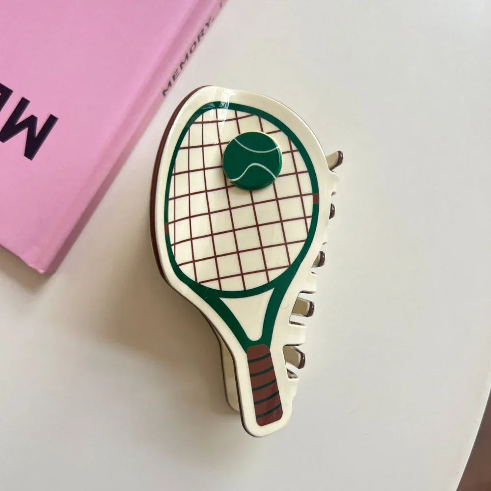 Tennis Racket Acetate Hair Claw Clip - 4 Inch Preppy Sporty Accessory - TEVQA