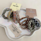 5-Pack Checkered Terry Cloth Hair Ties - Seamless Strong Hold - TEVQA