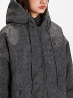 Vintage Wash Distressed Hooded Puffer Jacket - TEVQA