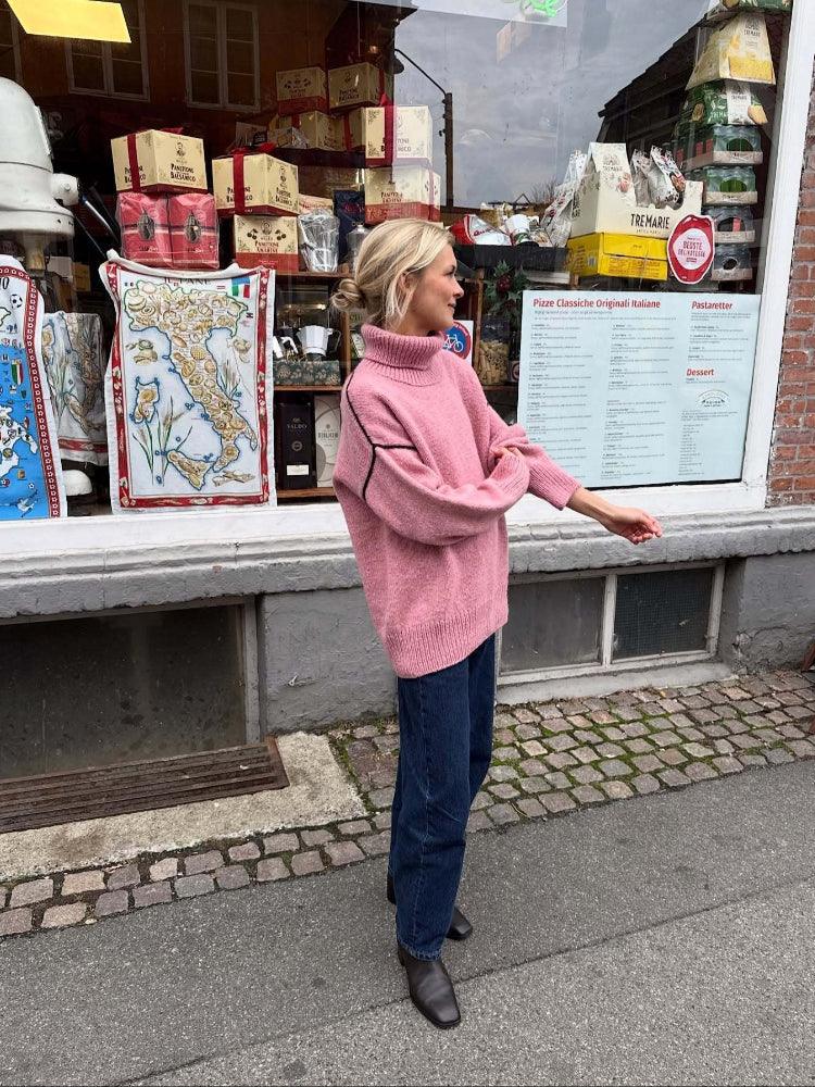 Scandi-Chic Pink High-Neck Sweater - TEVQA