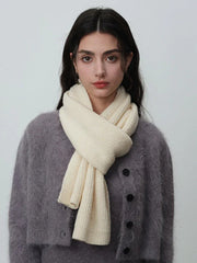 Soft Wool Blend Ribbed Knit Scarf - TEVQA