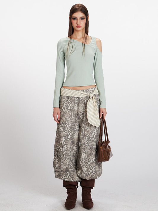 Mint Green Asymmetrical Cold Shoulder Top