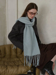 Electric Blue Bouclé Knit Scarf - View 9 | TEVQA