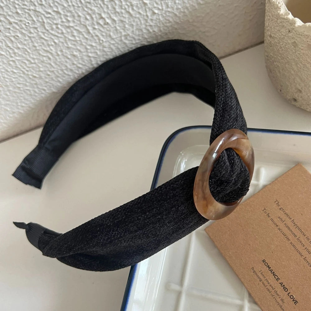 Wide Padded Headband with Tortoiseshell Buckle - 1.6 Inch