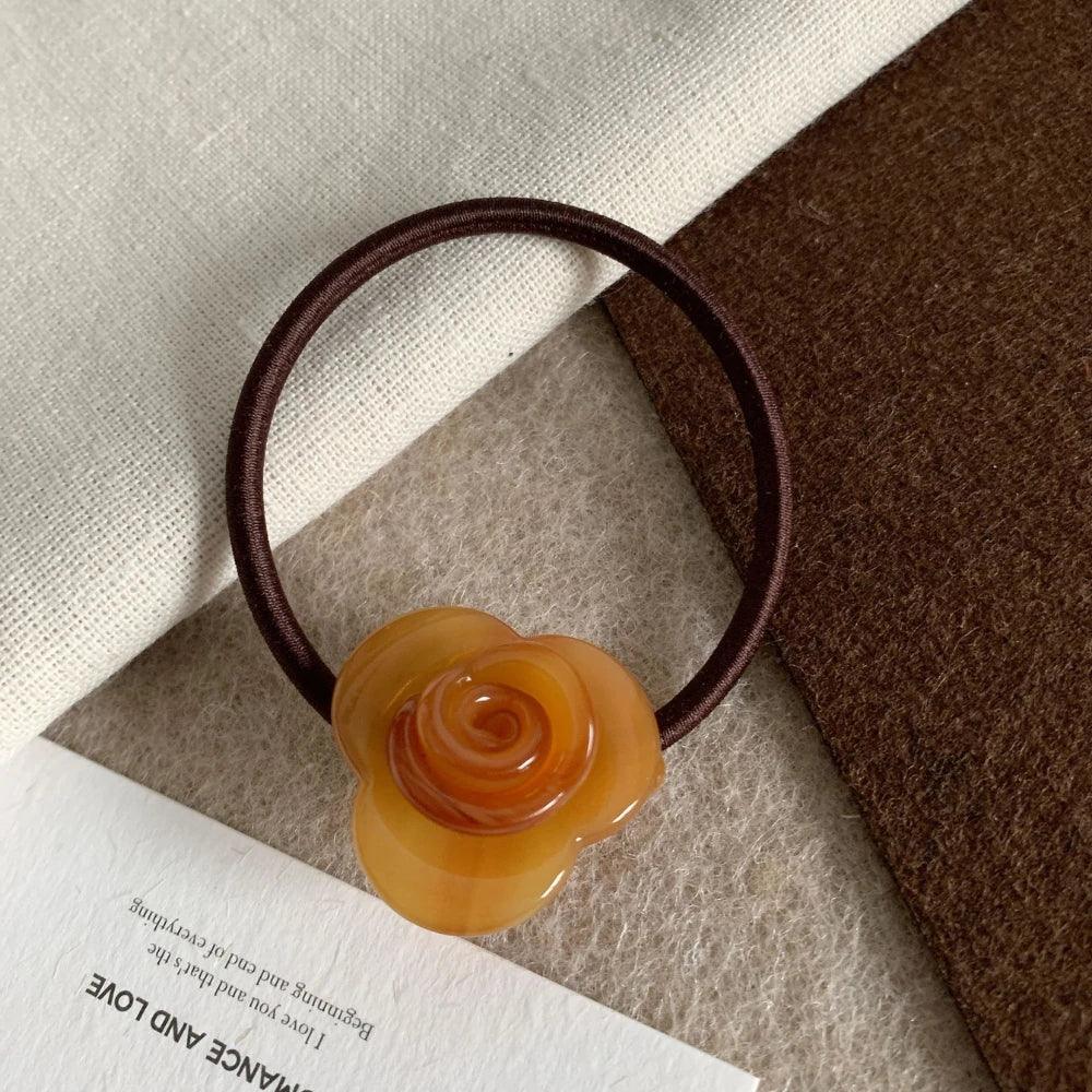 Acetate rose flower hair tie charm - View 6 | TEVQA
